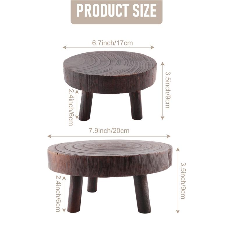Good-2Pcs Mini Wooden Stool Flower Display Stand, Potted Plant Shelf Bonsai Rack, Vintage Wood Grain Garden Plant Pot Stand