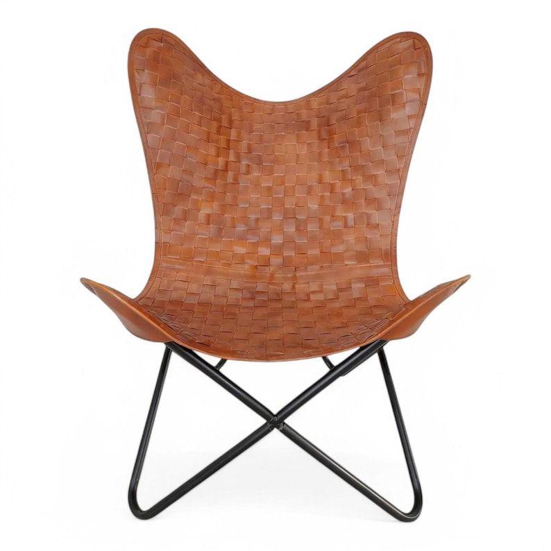 Vintage Inspired Butterfly Leather Lounge Chair Handmade with Genuine Leather Perfect for Modern Boho Home Decor