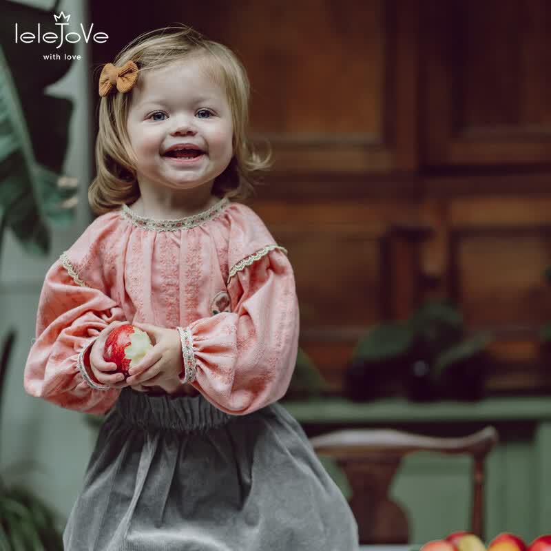 LELE JOVE Mädchen Nordische Süße Spitze Rüschenärmel Bluse