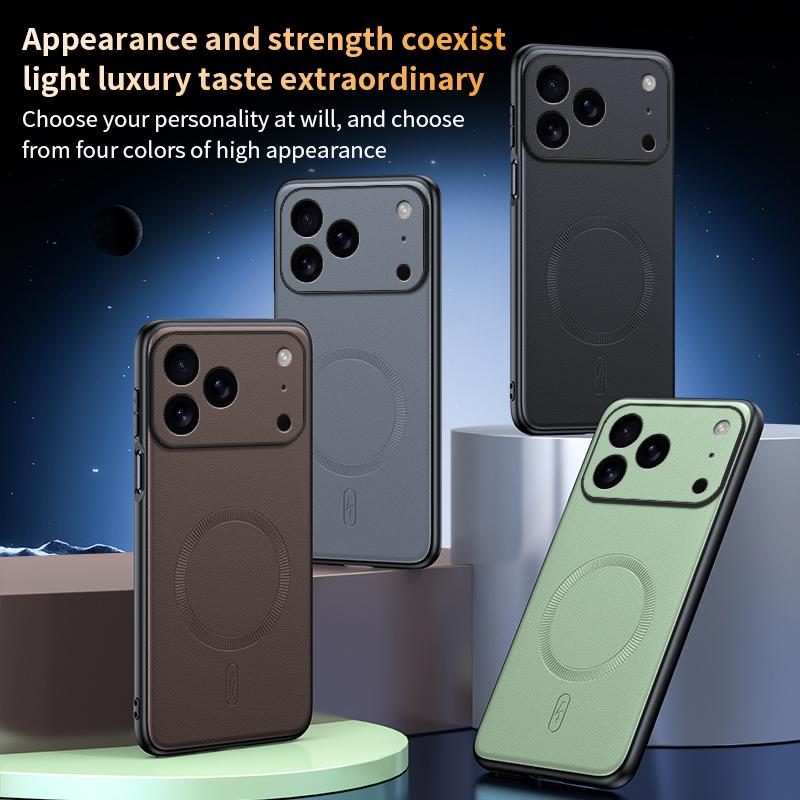 Luxury Leather For Magsafe Magnetic Soft Case For iPhone 17 16 15 14 13 Pro Max Plus Full Lens Camera Protection Silicone Cover