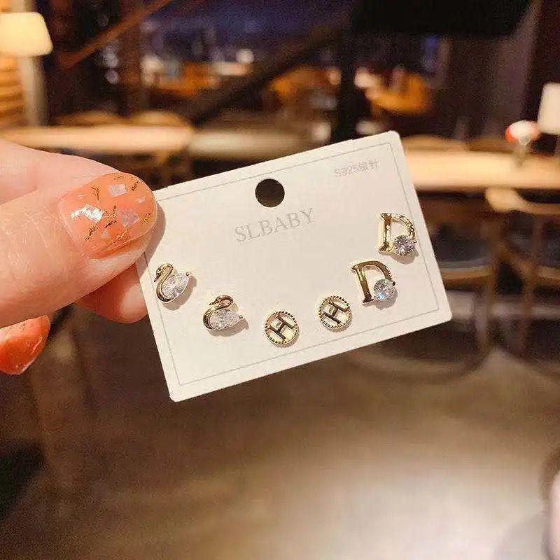 S925 Silver Asymmetric Swan & Snowflake Cat's Eye Earrings for Women