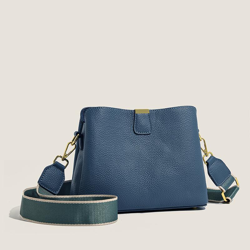 High-end Genuine Leather Women's Bag Fashionable and Simple Single-shoulder Crossbody Bag Cowhide Bucket Bag