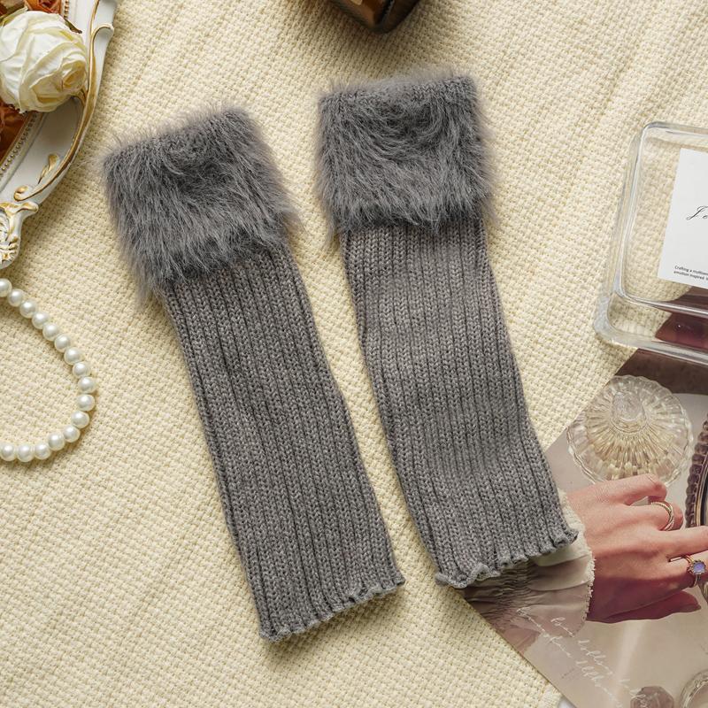 Women's Winter Warm Leg Warmers Female Knitted Hairy Warm Foot Cover Solid Color Lolita JK Warm Leggings Boot