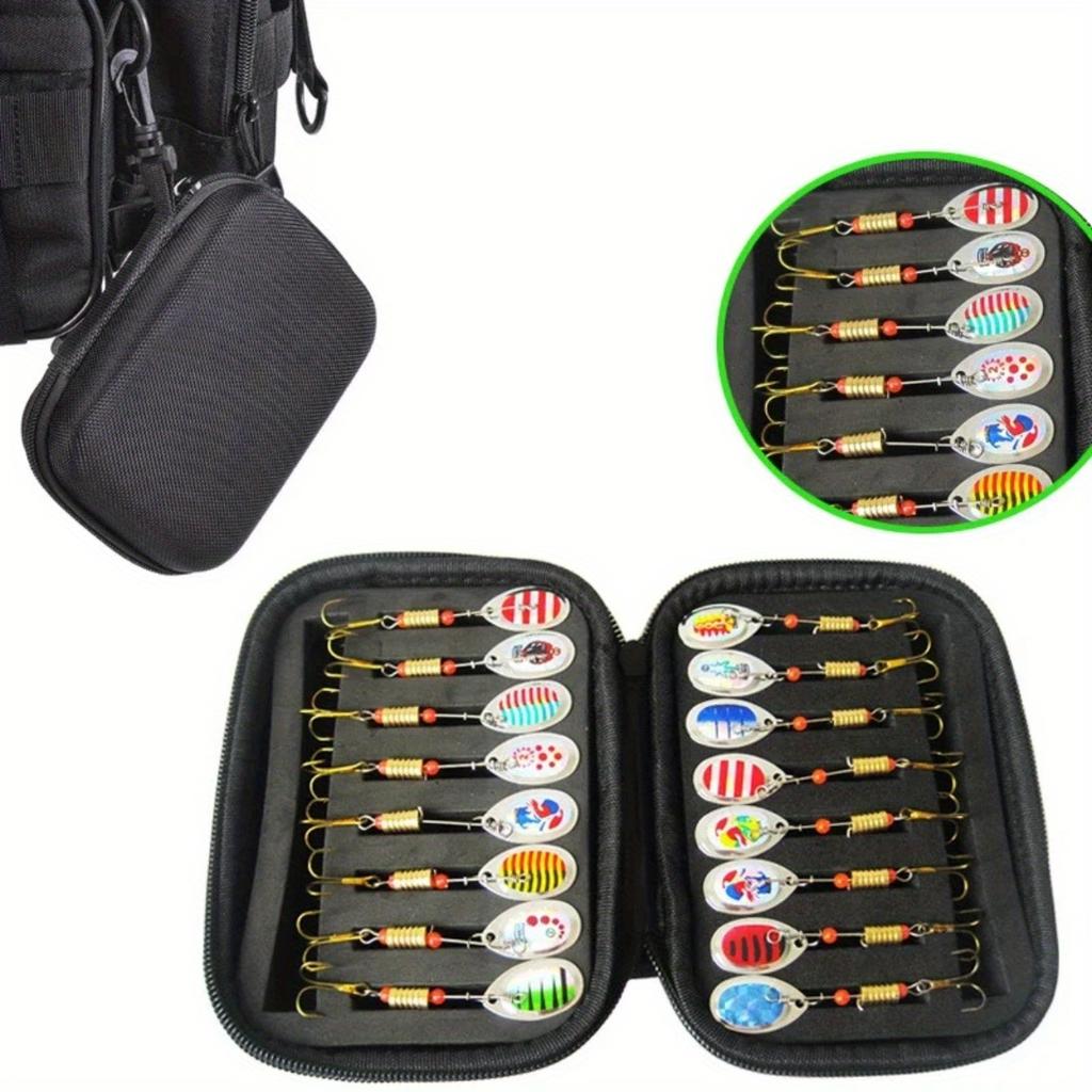Portabale Fly Fishing Lure Spinner Spoon Bait Black Storage Box Professional 16 Slots Hard EVA Storage Case Container Bag