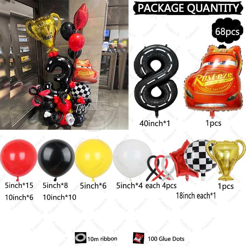 68PCS Cartoon Cars Series Lightning McQueen Red Yellow Black Latex Balloon Set 40inch Number Foil Ball Boy Birthday Party Favors