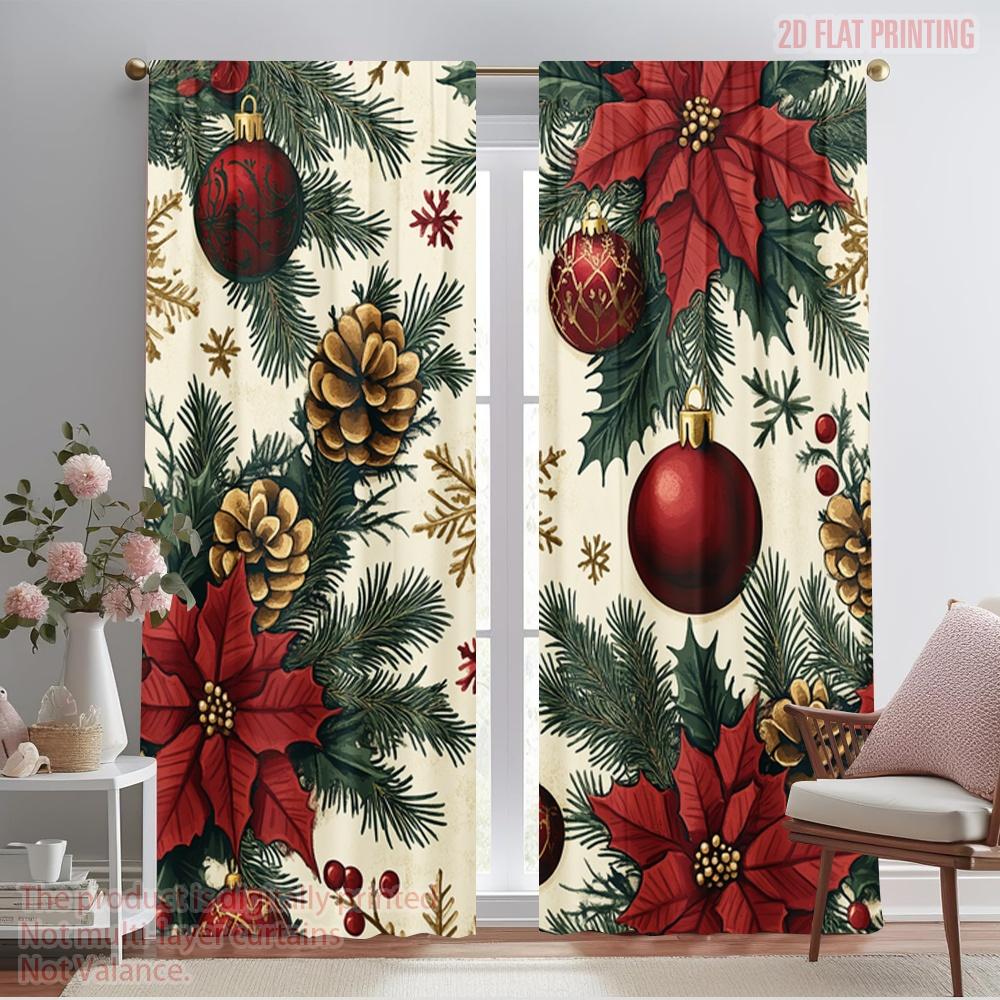

2pcs,2D plane printing Curtain Fabric Christmas Ornaments Festive Holiday_b (3) Versatile Fabric (without rod) Decorations 52.50×116.00 CM 2pcs
