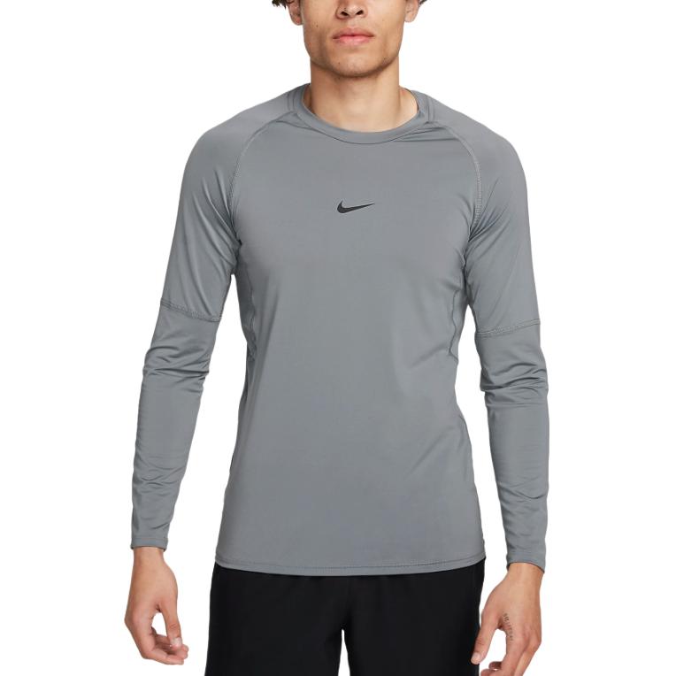 Nike Dri-FIT Slim Long-Sleeve Fitness Top Plain Logo Print Crew Neck Pullover T-Shirt Men Tops Gray FB7926-084