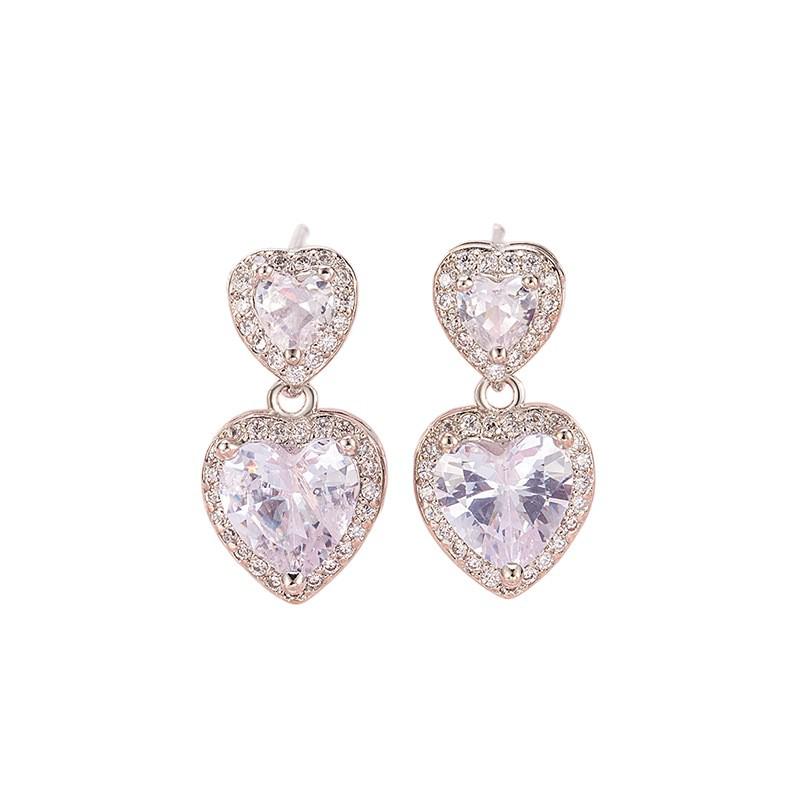 Elegant Zirconia Heart Earrings: French Style, High-End Shine