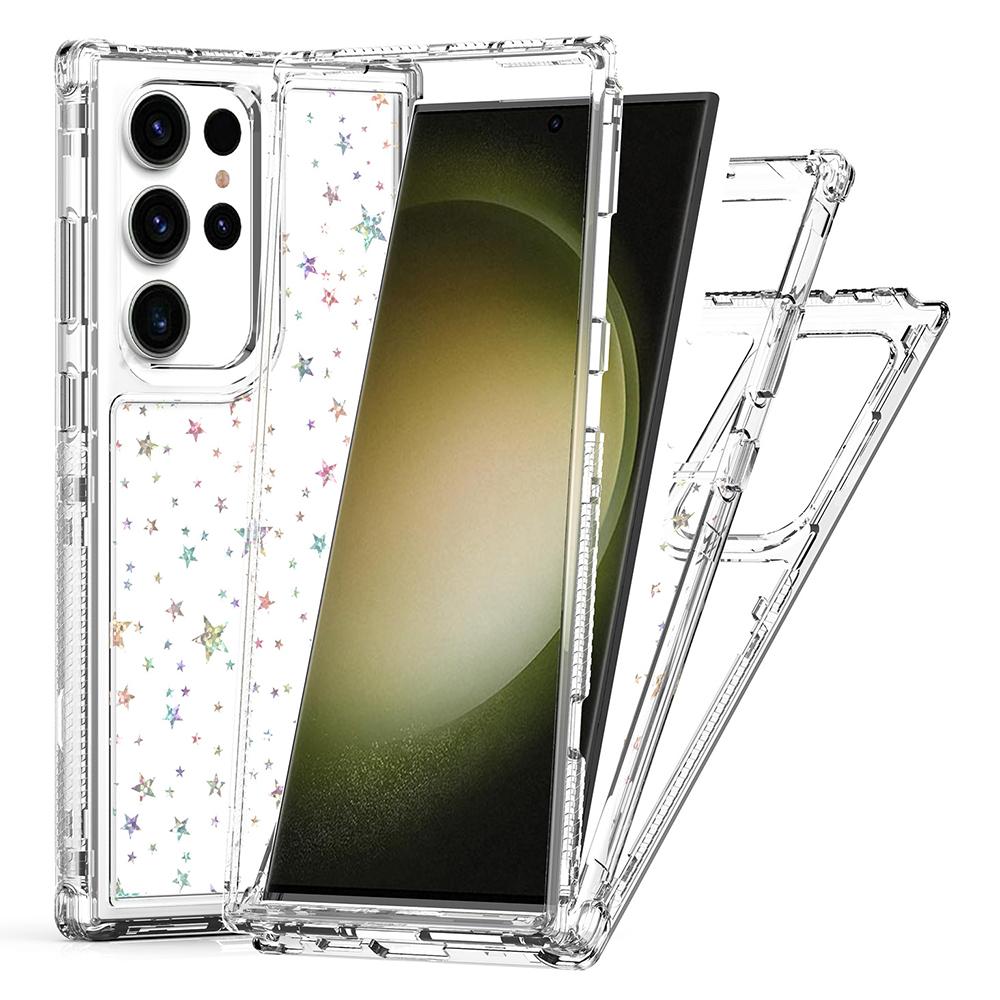 

For Samsung Galaxy S23 Ultra Case Clear Acrylic TPU Hybrid Phone Cover with Laser-printed Film Stars