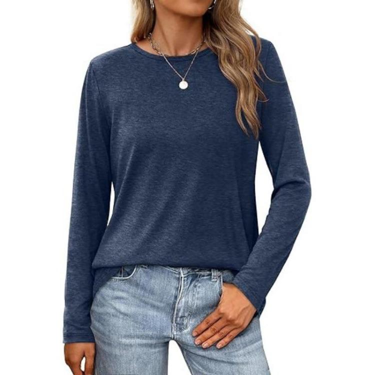 Casual Fashion Blouse Long Sleeve Round Neck Pullover Top Women