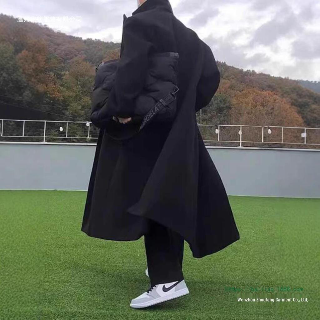 Herren Woll-Trenchcoat im britischen Stil, zweireihig: Stylisch, Hochwertig, Über das Knie, Koreanisches Design, Mittellang für Herbst Winter.