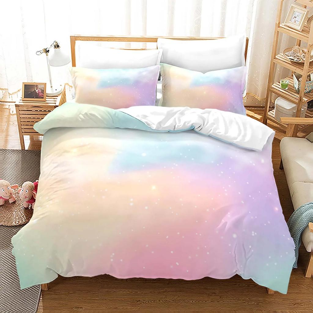 Rainbow Gradient Cloud Duvet Cover Set Colorful Print Bedding Set For Girls Women Bedroom Decorative Bedspread