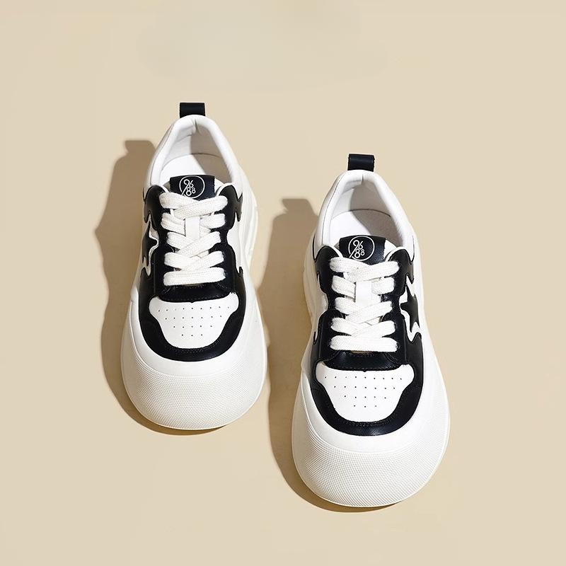 Genuine Leather Platform White Shoes Women's Shoes Early Spring New Hight Increasing Board Shoes Big Head Shoes Versatile Casual Sneaker