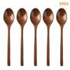 5 Pcs Natural Wooden Soup Spoon Set Food Grade Heat Resistant Ellipse Ladle for Home Kitchen Cooking Tableware