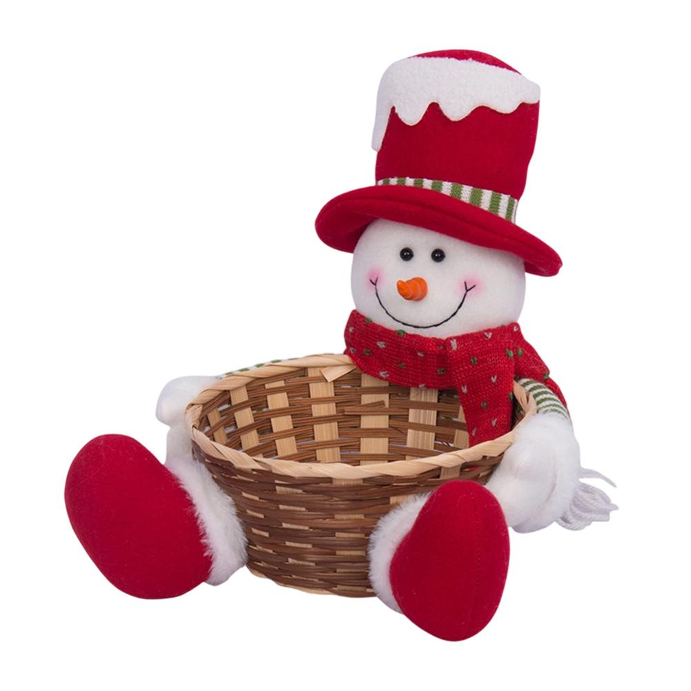 Christmas Candy Basket Santa Snowman Rattan Straw Woven Desktop Ornament Fruit Holder Holiday Decor Home Office Bar KTV