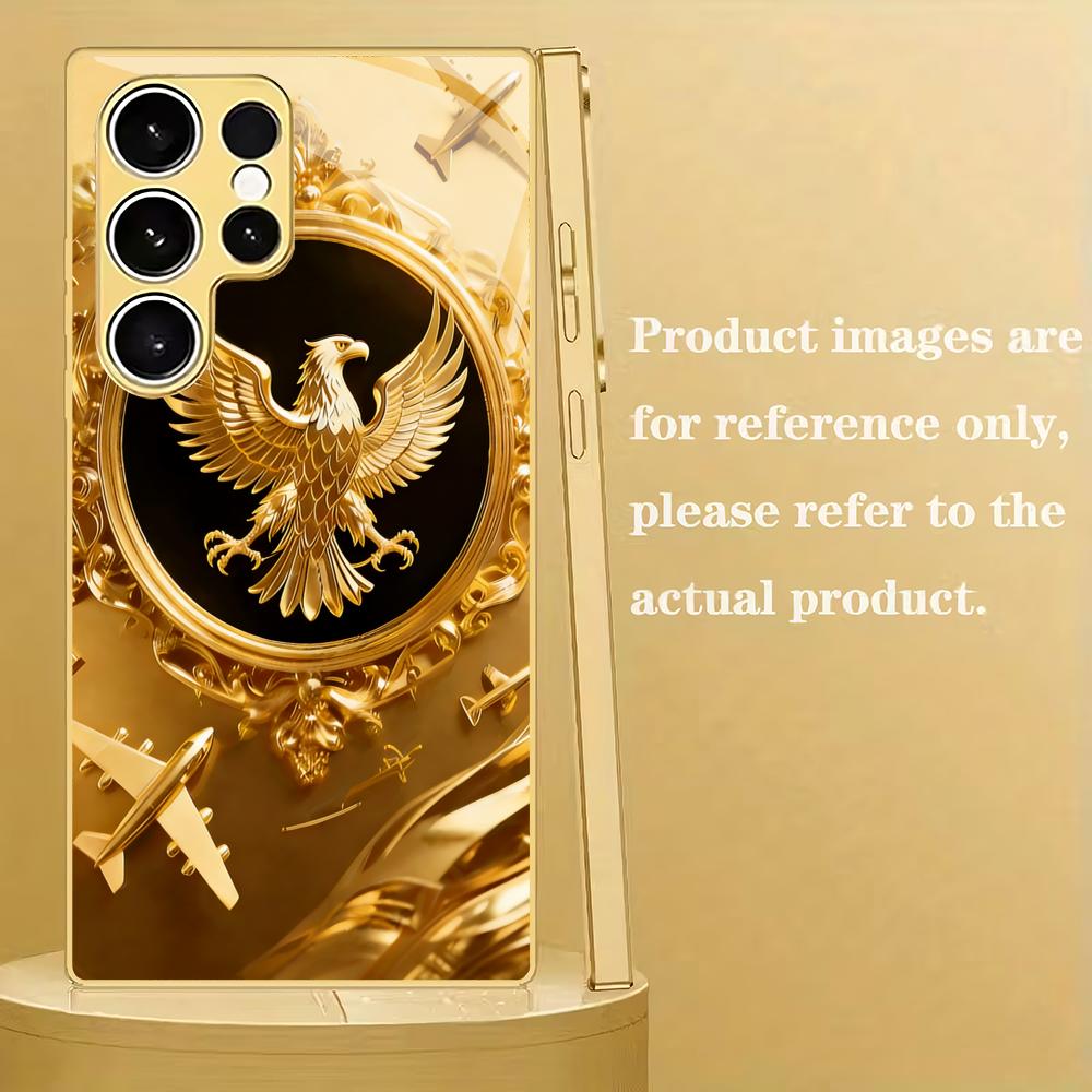 Zlatem pokovený skleněný kryt na telefon se vzorem orla vhodný pro Samsung Galaxy S26 S25 S24 S22 S21 S20 FE/Ultra/Plus proti otiskům prstů