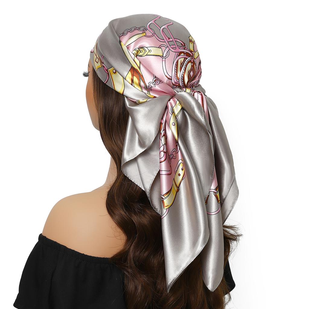new 90*90cm Vintage Flowers Square Scarf Women Silk Shawl Neckerchief Female Print Headband Head Wraps Foulard Hijab Hair Bands