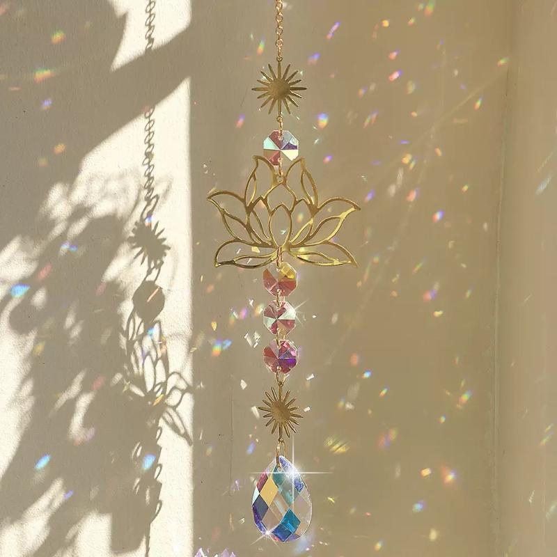 Lotus Shaped Crystal Sun Catcher Hanging Glass Rainbow Prism for Outdoor Garden Window Home Decor Housewarming Gift