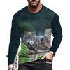 New Tide The Wolf  Pattern European Size long Sleeved T-shirt For Men's Casual Autumn Trend Top Round Neck Tee