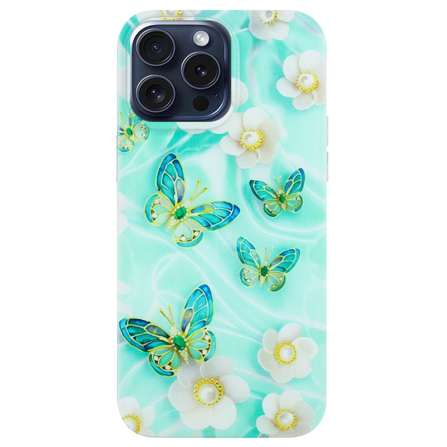 

For iPhone 16 Pro Case Pattern Printing Anti-Scratch Slim TPU Phone Cover Butterfly Flower