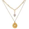 Yhpup Statement Round North Star Layered Pendant Necklace for Women Golden Stainless Steel Natural Pearl Chain Collar Necklace