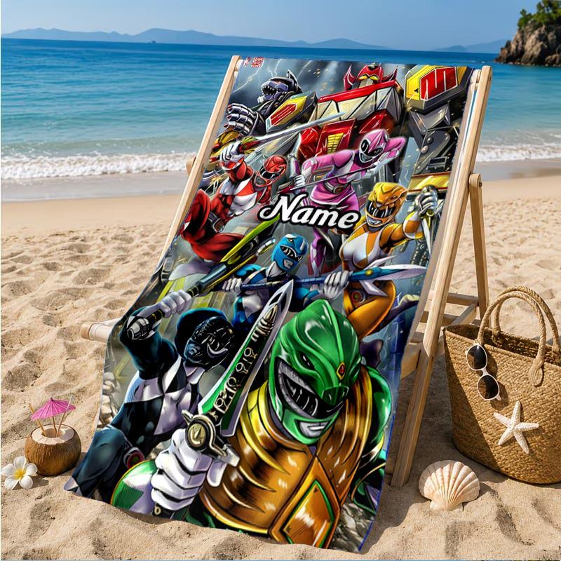 Custom Name Power Rangers City Adventure Beach Towel Microfiber Beach Towel, Lightweight and Quick-Dry, for Summer Travel, Swimming Pool Gift