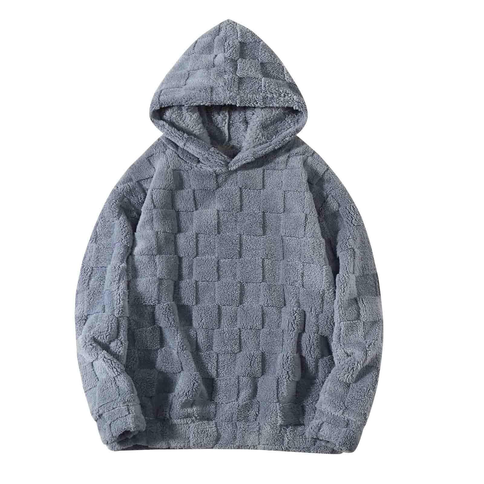 

Клетчатая свободная зимняя плюшевая толстовка с капюшоном повседневного размера для мужчин S