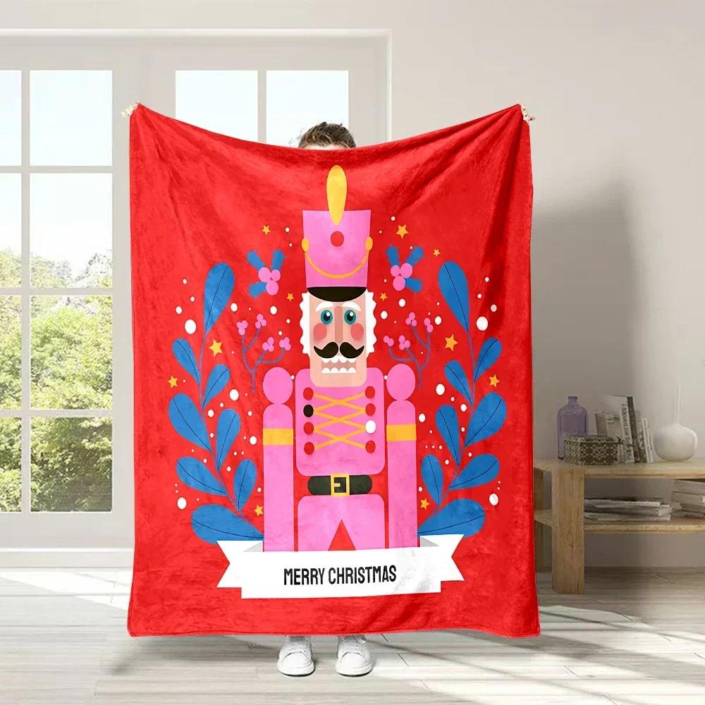 3D Christmas Nutcracker Soft Flannel Blanket for Bed Bedroom Sofa Picnic, Warm Throw Blanket for Cover Outdoor Leisure Nap Gift