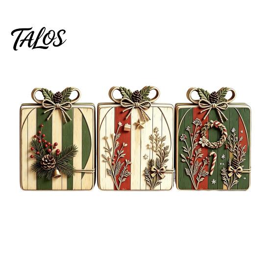 Christmas Farmhouse Mantel Accents 3Pcs/Set Wooden Ornaments, Rustic Gingerbread Man Tree Tiered Tray Style Festive Decor, Centerpieces for