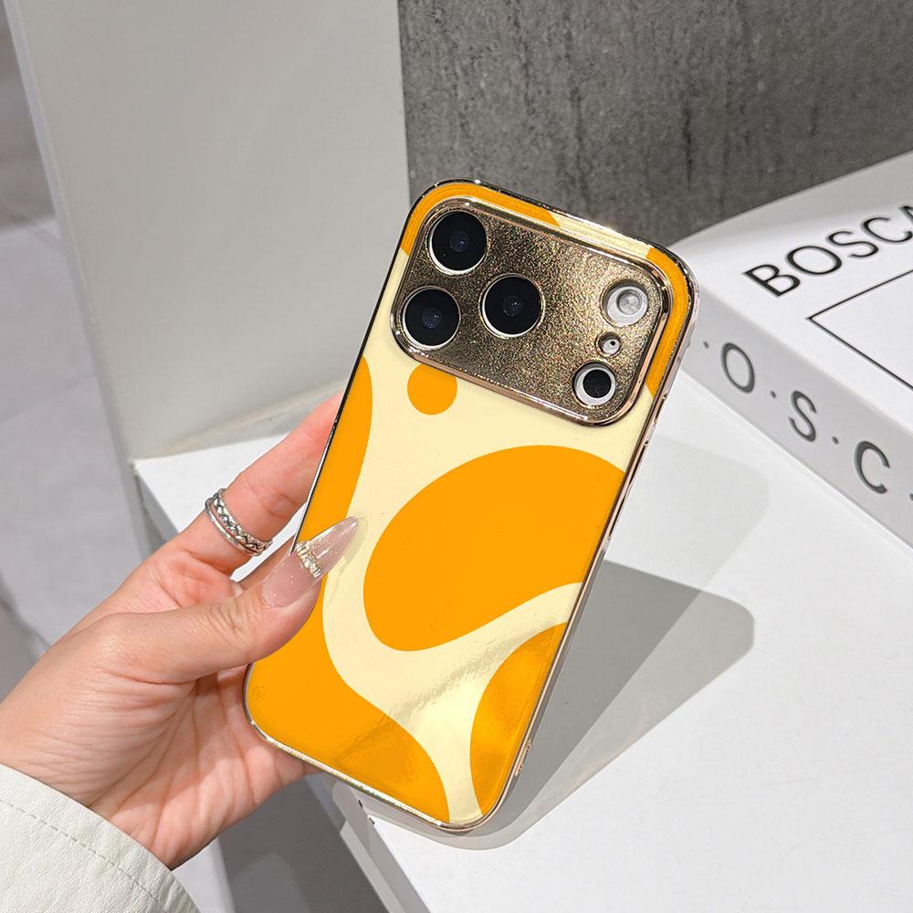 

Lucky Start Phone Case For iPhone 17 16 15 14 13 12 11 Pro Max 16E Gold Electroplated glass shell Orange Geometric Forms Cover IPHONE13
