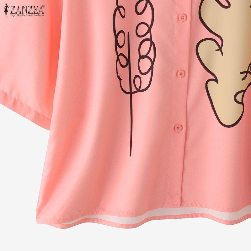 ZANZEA Women Turn Down Cillar Summer Casual Short Sleeve Print Blouse