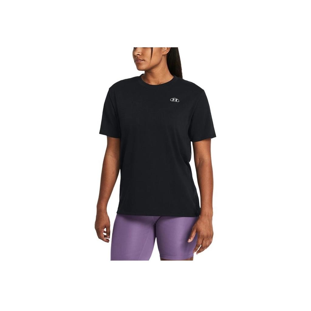 Under Armour Logo Casual Loose Crew Neck Pullover Short Sleeve T-Shirt Women Tops Black 1383045-001