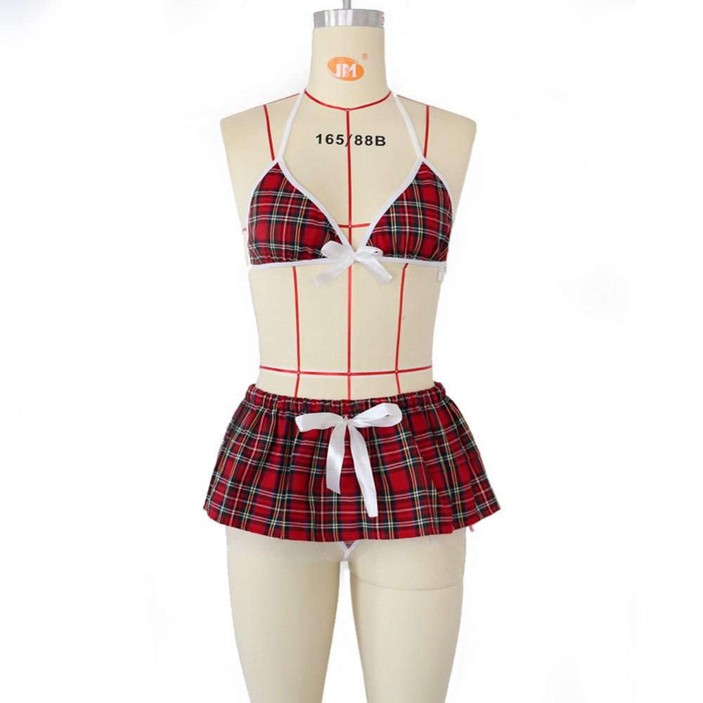 Red Plaid Sexy Skirt Set: European & American Temptation Lingerie