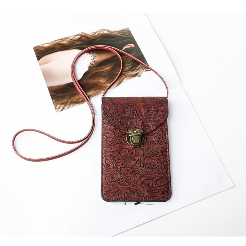 New Fashion Printed Niche Mobile Phone Bag Portable Retro Pattern Messenger Bag Korean Version Simple Metal Lock
