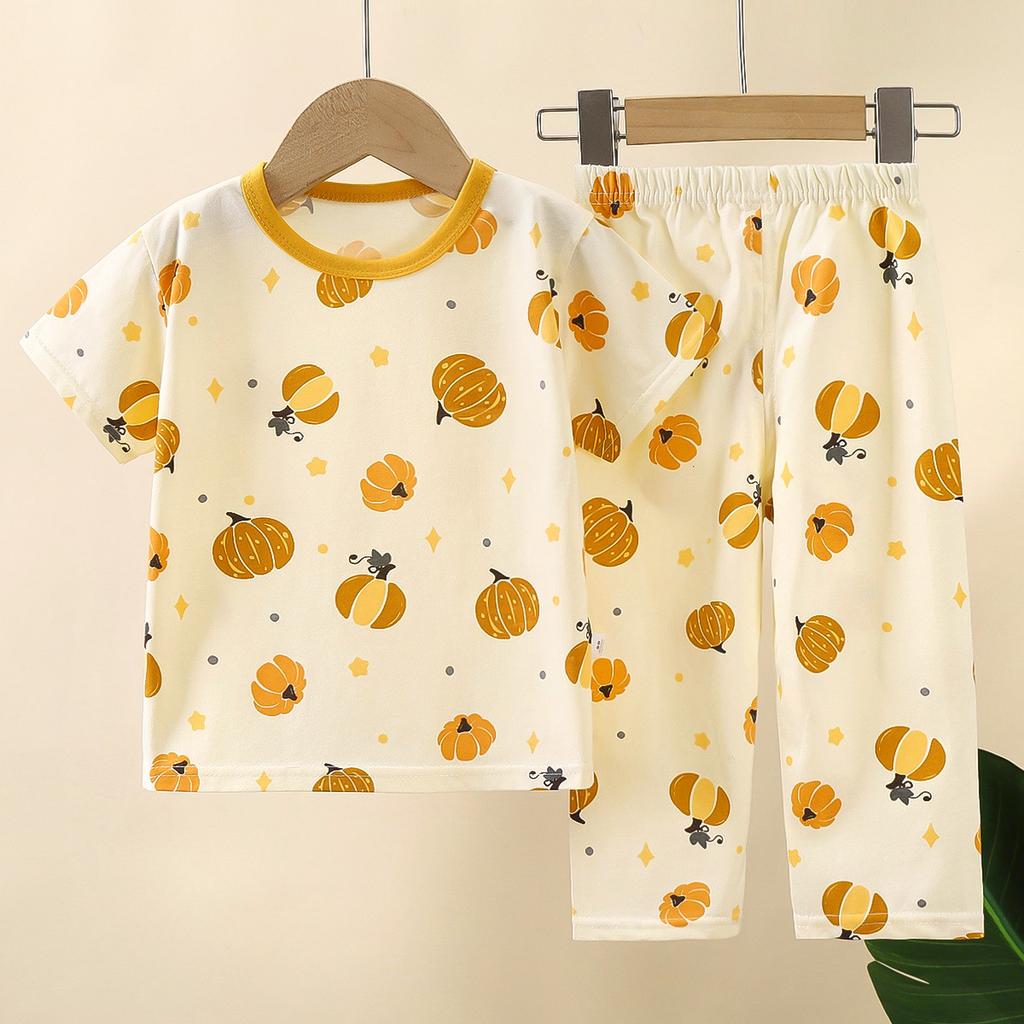 Kids Summer Cotton Short Sleeve Set Class A Baby Air Conditioner Clothes Boys Girls Home Pajamas