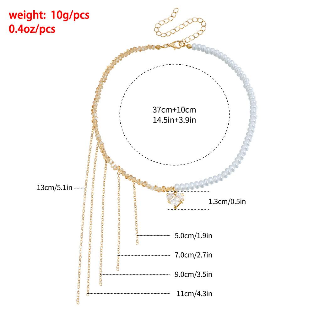 Vintage Cubic Zirconia Crystal Heart Pendant Geometric Crystal Imitation & Pearl Chain Necklace for Women Choker Jewelry N0499