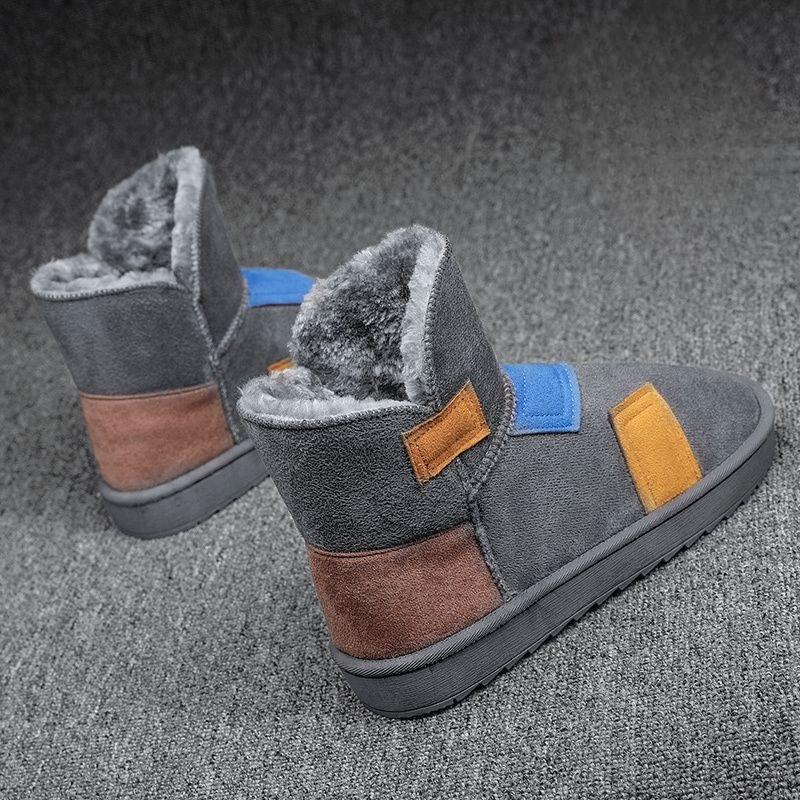 Winter 2026 Men's Color Block Snow Boots Fleece Lined Warm Anti Cold Couples Shearling Integrated Thick Sole Casual Korean Style