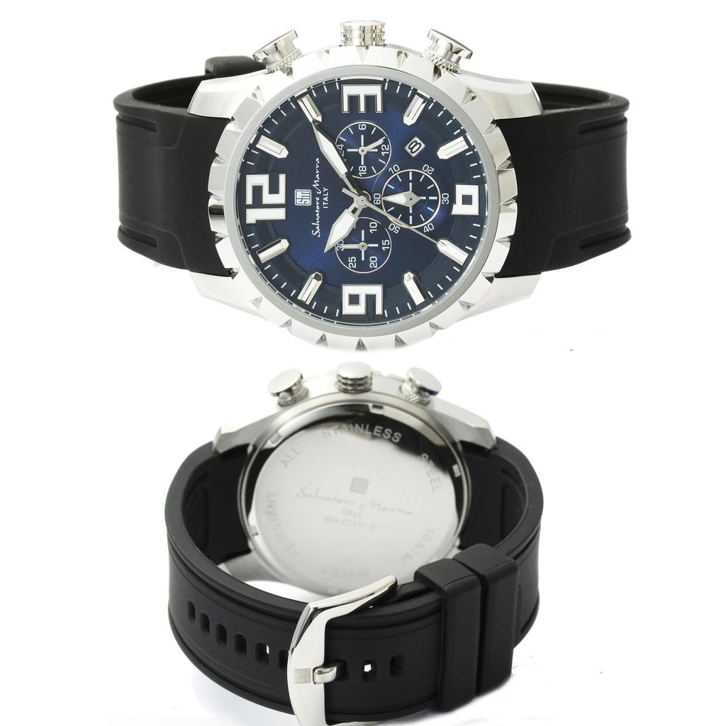 Salvatore Marra Men's Chronograph Watch SM22111 10 ATM Water Resistant Rubber Strap Black and White Japan Movement Date Calendar 24-Hour Display