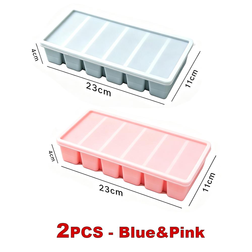 6 Grids Large Ice Cube Molds Silicone Freezer Tray with Lid Reusable Long Ice Stick Tray Easy Release Soup Freezer Mold Ice Cube 6