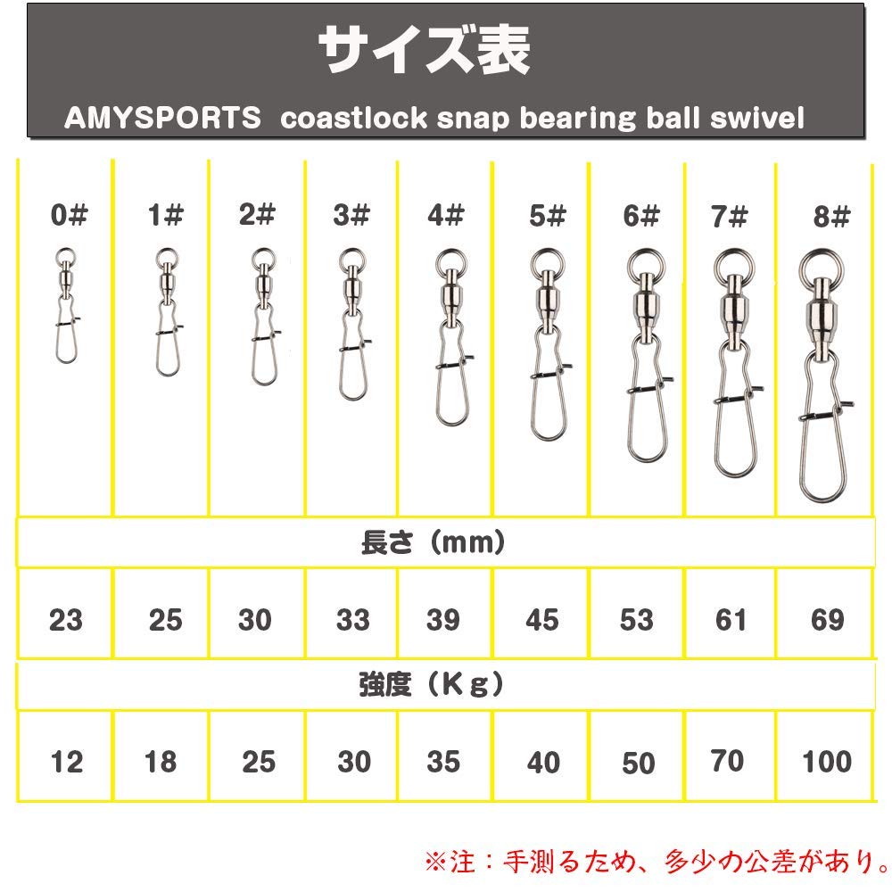 AMYSPORTS Stainless Steel for Sea Lure Ball Bearing 100kg Capacity High-Strength Swivels, Corrosion-Resistant, Fishing, Snaps, Swivels, 25-Piece Set,
