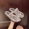 Flat-bottomed cool slippers women's summer wear 2025 new rhinestone fairy wind soft bottom non-slip toe beach one-word drag