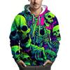Men Neon Skull Skeleton 3D Print Hoodie Y2K Gothic Streetwear Loose Pullover Hooded Sweatshirt With Pocket