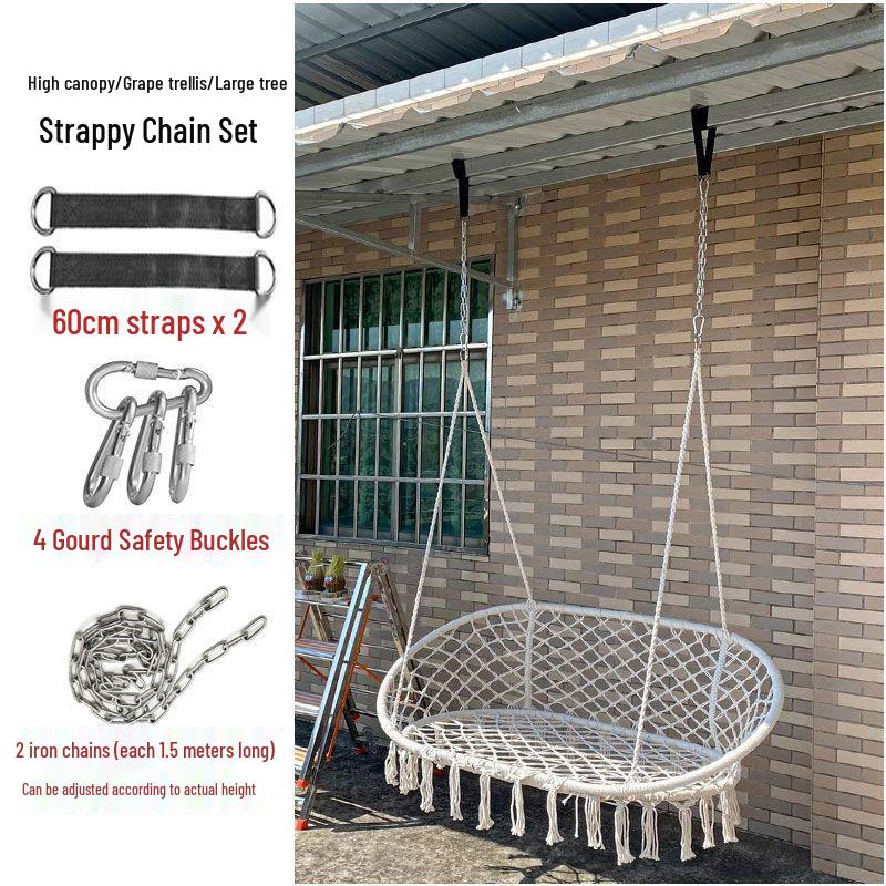 Nordic Indoor Outdoor Double Hanging Chair Swing with Tassel Cradle - Cotton and Linen Hammock for Homestay or Balcony.
