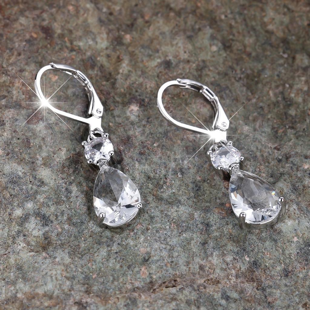 New White Water Droplet Shaped Zircon Earrings for Women with A Light Luxury Temperament and A High End Feel Versatile Earrings and Earrings