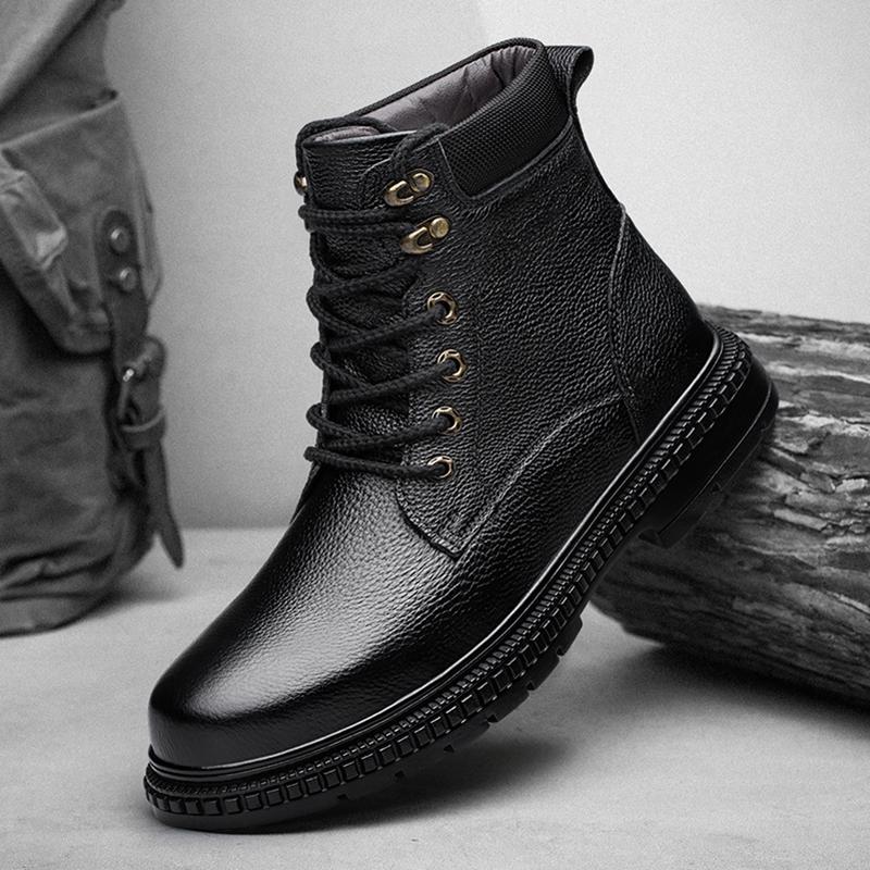High Quality Men's Top Layer Cowhide Workwear Boots Brand Classic Lace Up High Top Boots Thick Soles Increased Anti Slip Boots