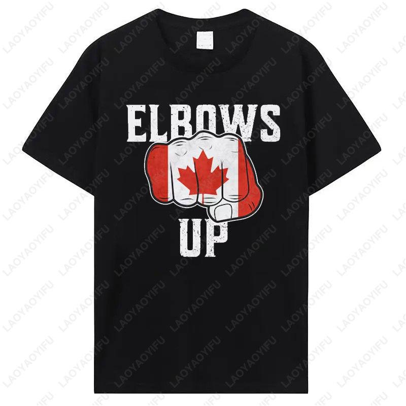 Elbows Up Canada Flag T-Shirt Hockey Culture Shirt Canadian Strength Patriotic Apparel Political Statement Tariff Protest Tee