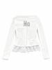 Women's White Lace Trim Bow Long Sleeve Slim Fit 2-in-1 Top for Autumn/Winter