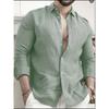 Nuova Camicia da Uomo in Misto Cotone e Lino Monocolore - Casual Manica Lunga