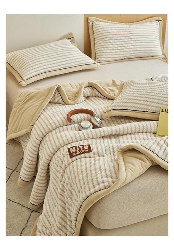 Thickened Three-Layer Baby Milk Fleece Quilted Blanket - Warm, Solid Color, Skin-Friendly Nap Blanket.