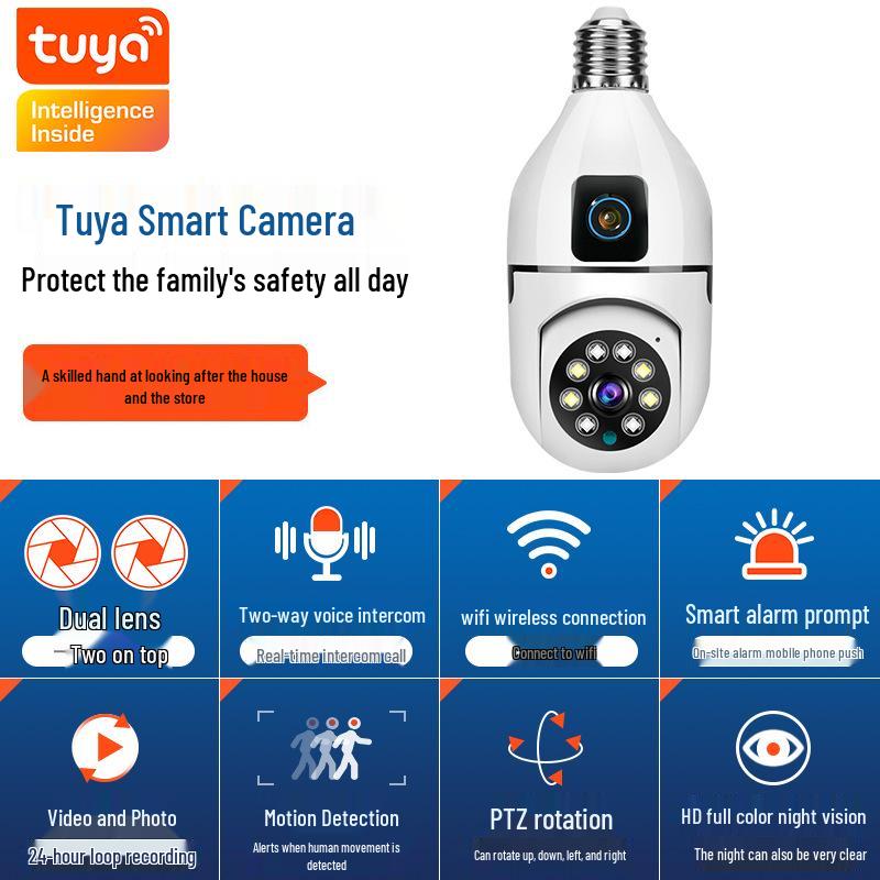 Tuya WiFi Smart Dual-Lens Nachtsicht E27 Glühbirnenkamera